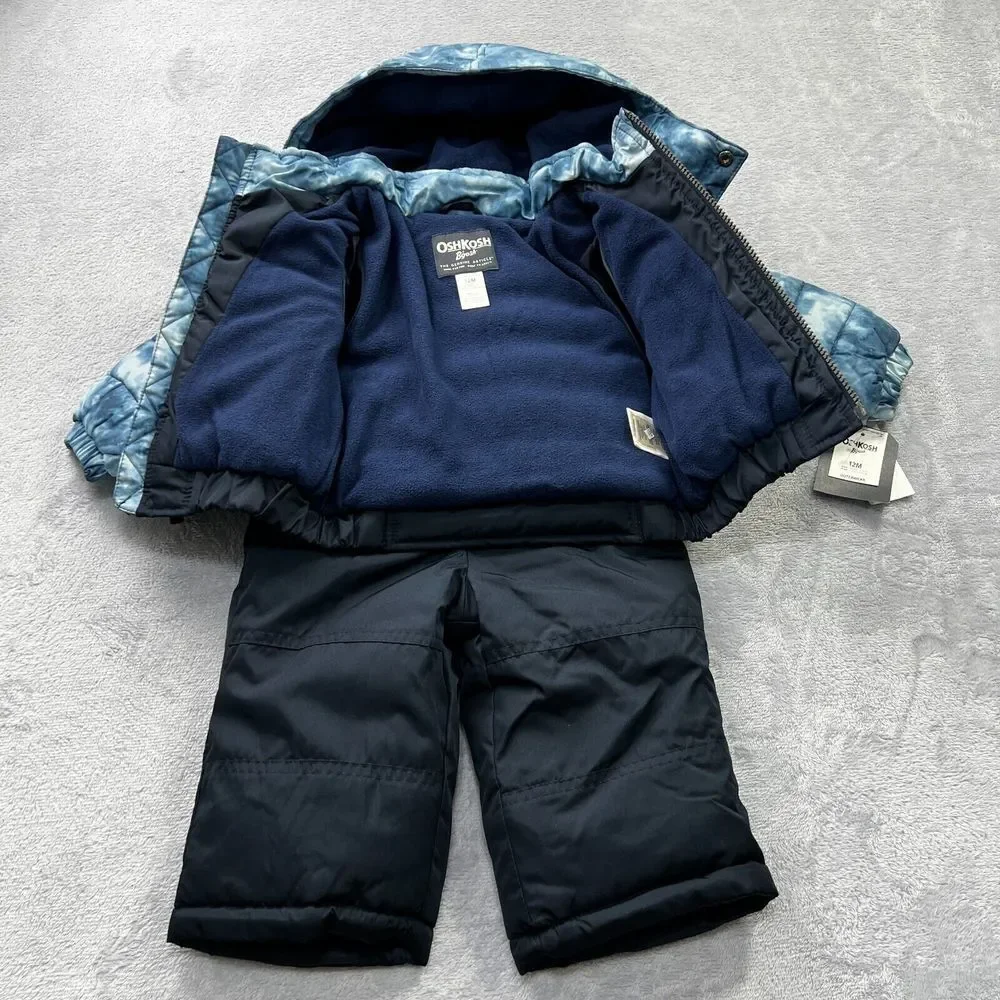 OshKosh B'Gosh Boys' 2-Piece Ski Jacket & Snow Bib Snowsuit 12M ( 21-25 Lb) Blue
